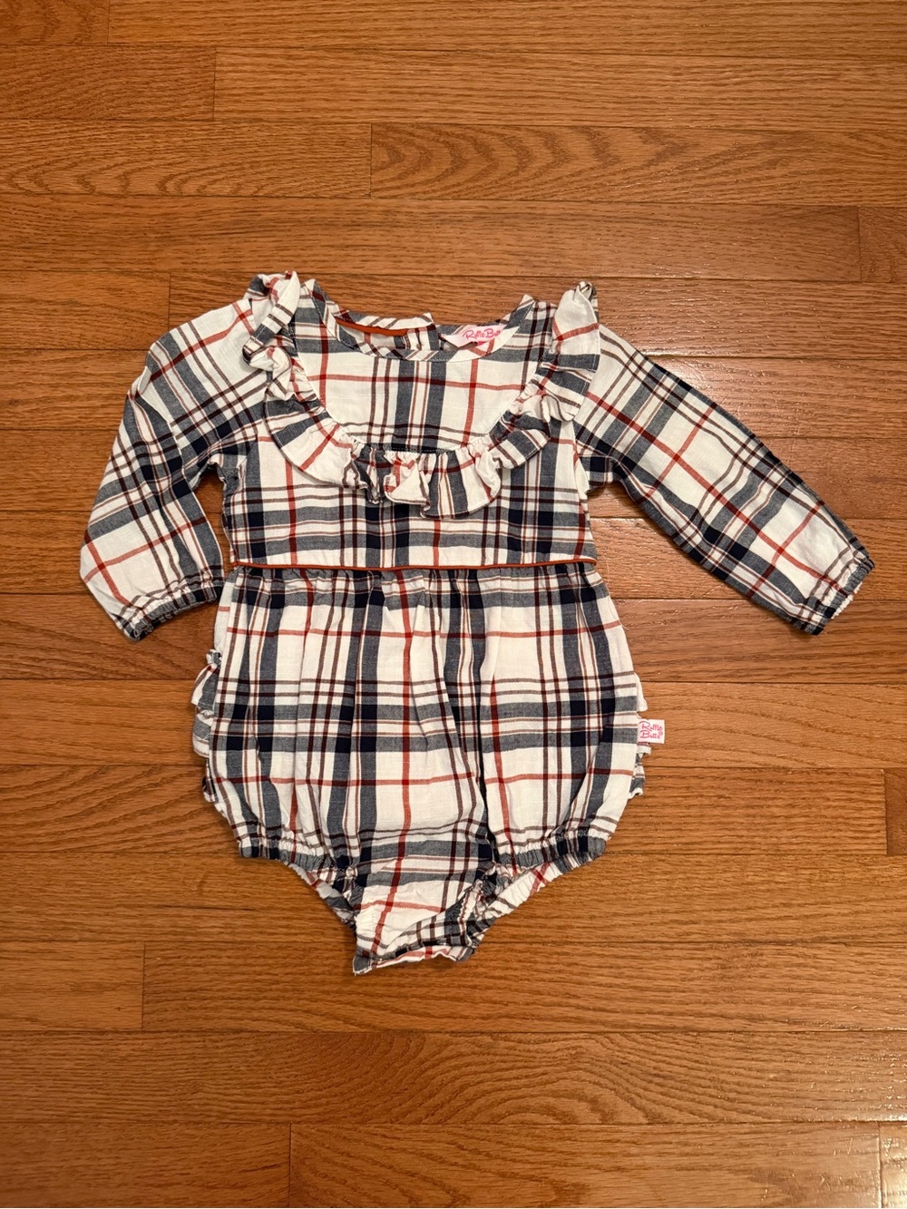 RuffleButts Fall Harvest Plaid Long Sleeve Bubble Romper